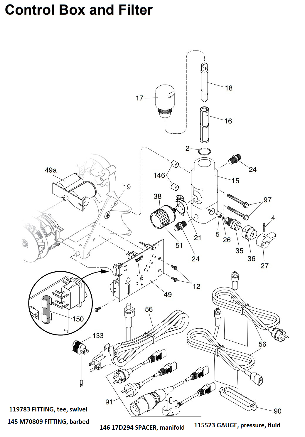 Graco 190 PC Electric Airless Sprayer Control Box and Filter Parts