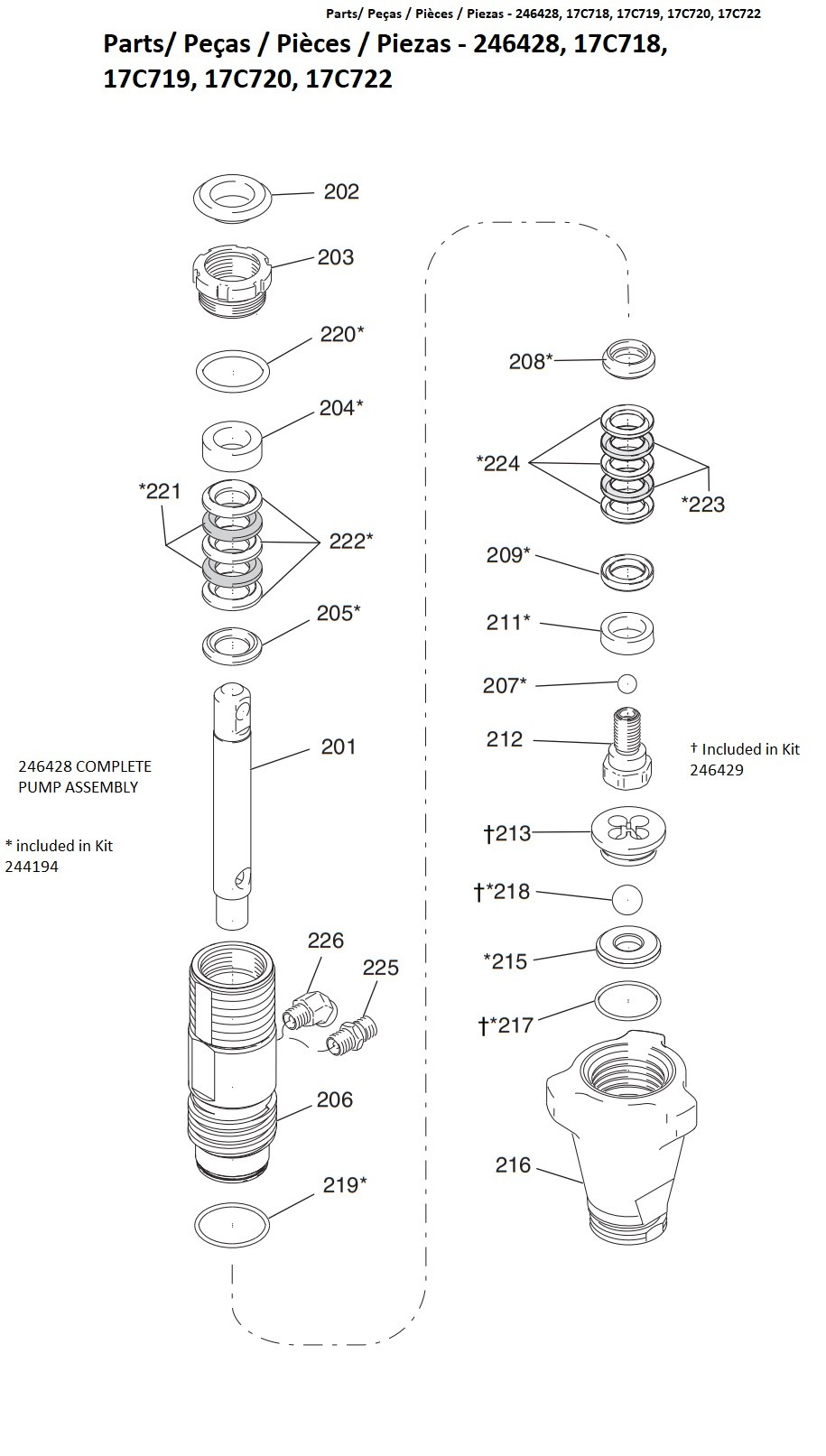 Graco 290 classic sprayer Hi-Boy Pump (246428) Parts List