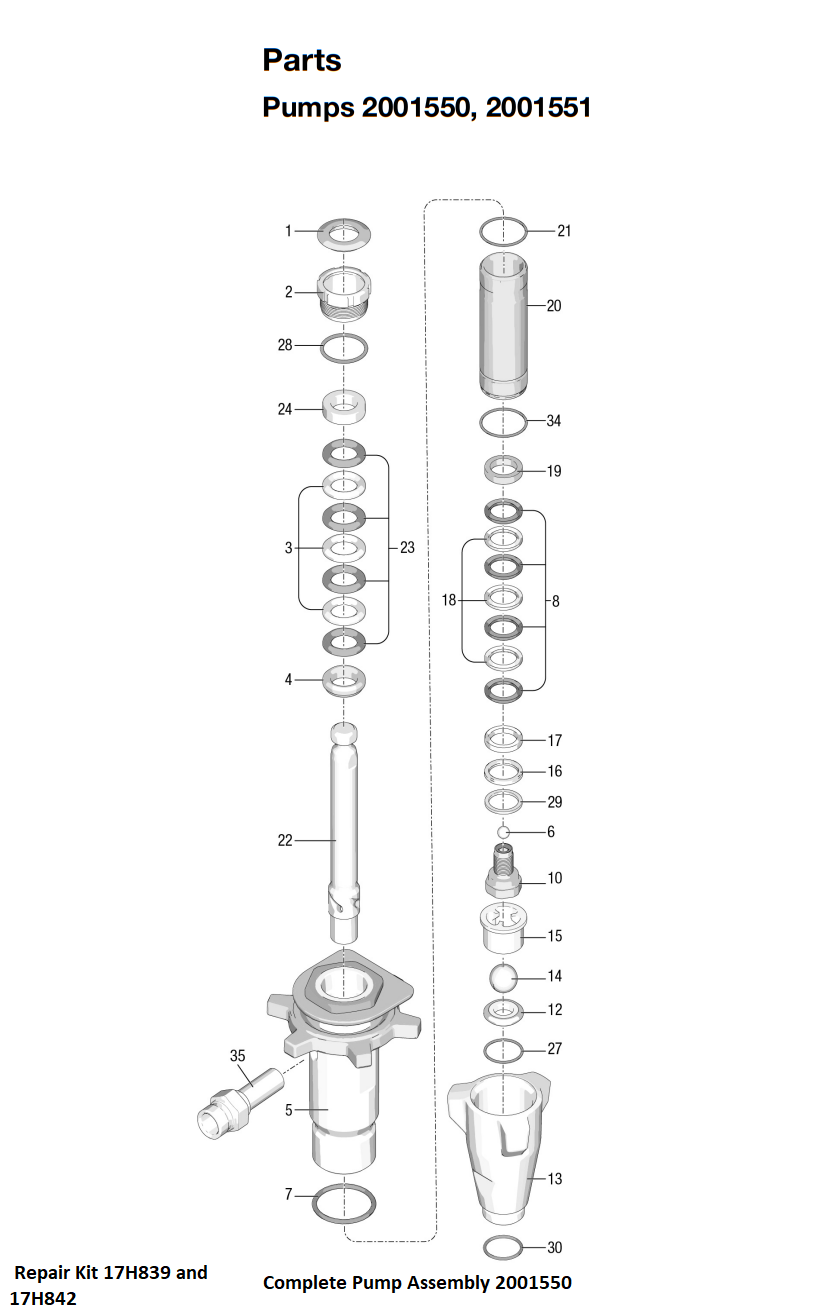 Graco Ultra 1095 XT Standard Hi-Boy Pumps (2001550) Electric Airless Sprayer Parts List